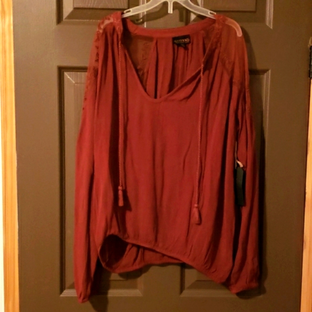 Shyanne Rust Colored Blouse with Embroidered Details, Size XS. NWT